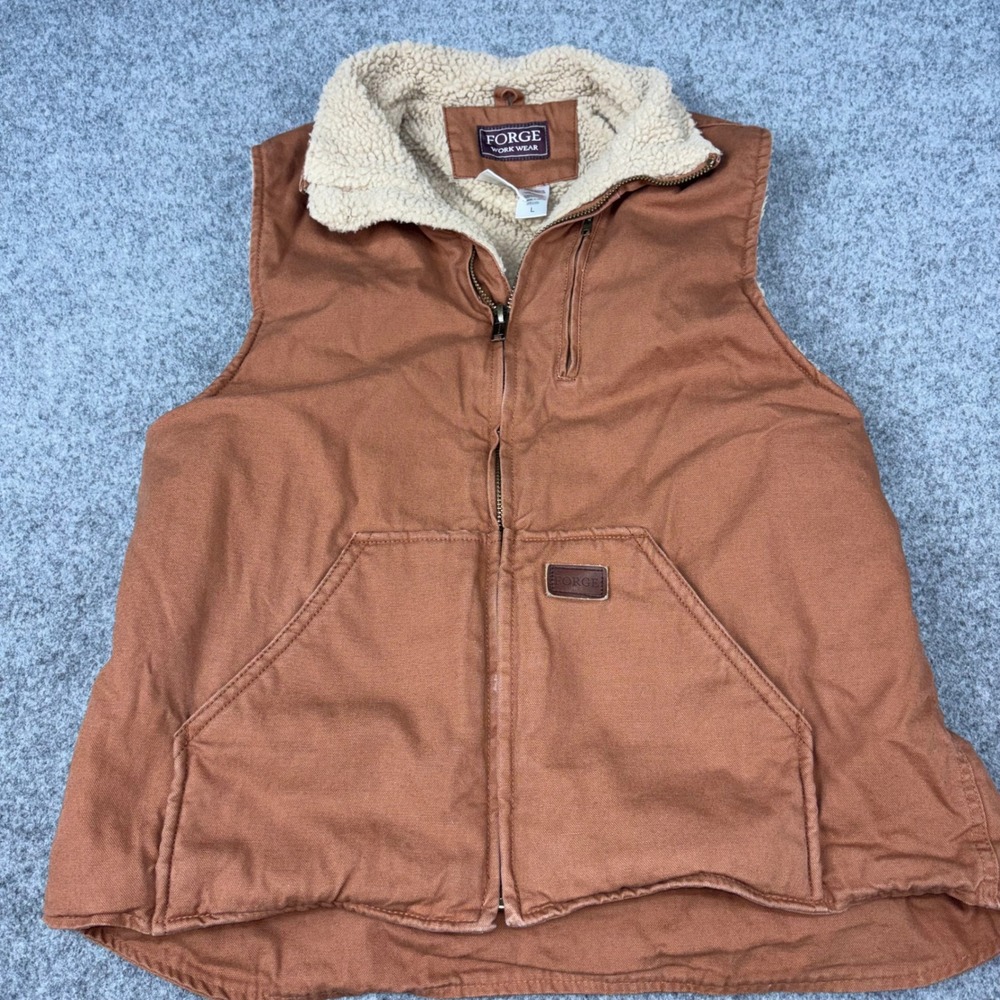 Forge Workwear Canvas Vest Mens Large Brown Sherpa Lined Full Zip Duck Jacket L